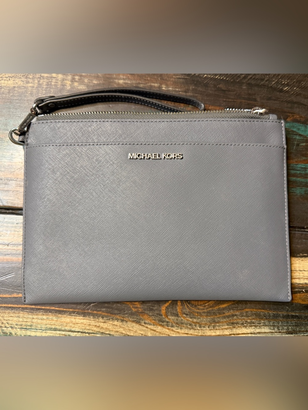 Michael Kors Gray Leather Wristlet